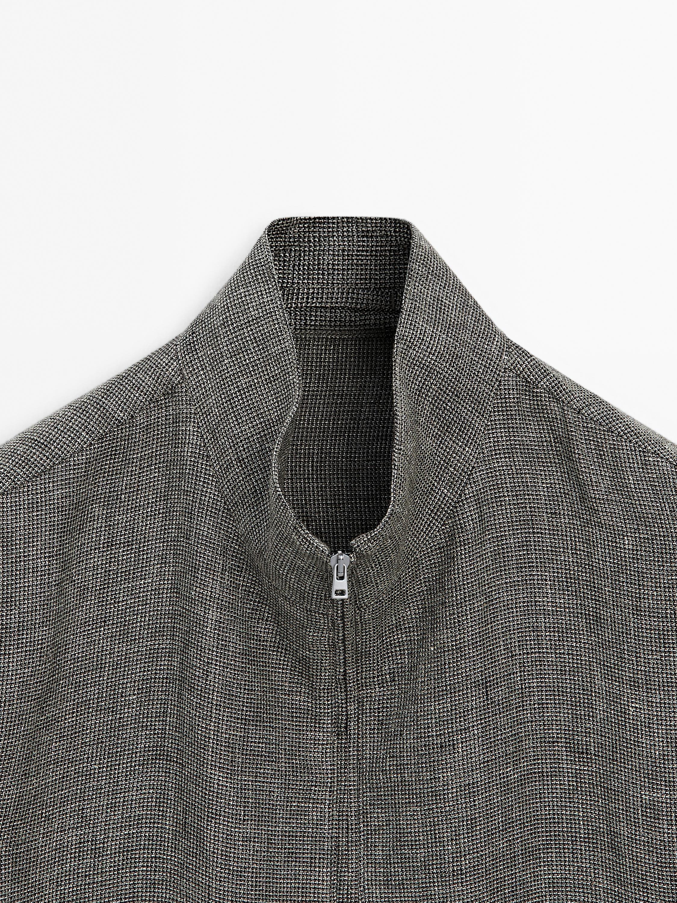 Faded textured linen blend jacket